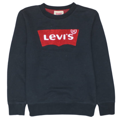 Additional front view of Levi's boys’ black logo crew neck pullover sweatshirt, size 12, years