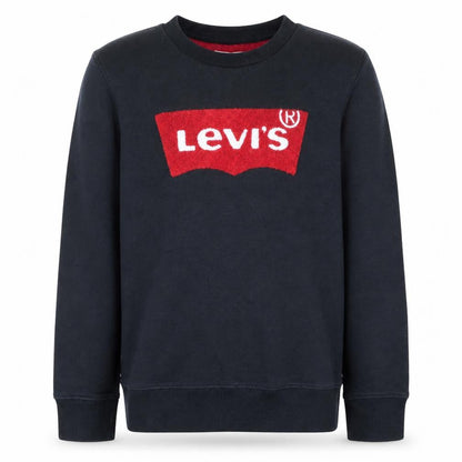 Front view of Levi's boys’ black logo crew neck pullover sweatshirt, size 12, years