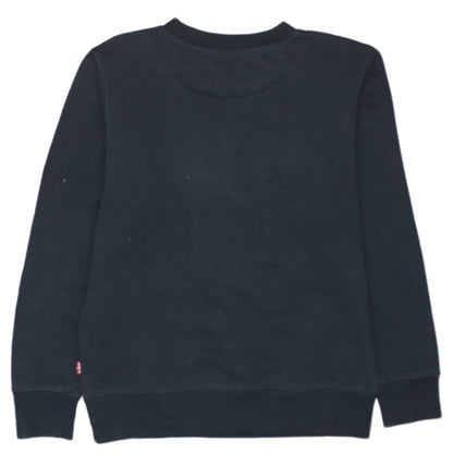 Brand and care label for Levi's boys’ black logo crew neck pullover sweatshirt, size 12, years