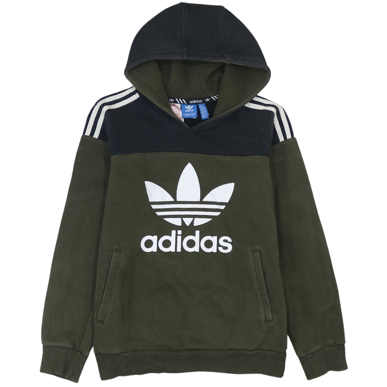Adidas Boys Green Colourblock Pullover Hoodie 13-14 Years Hooded Sweatshirt