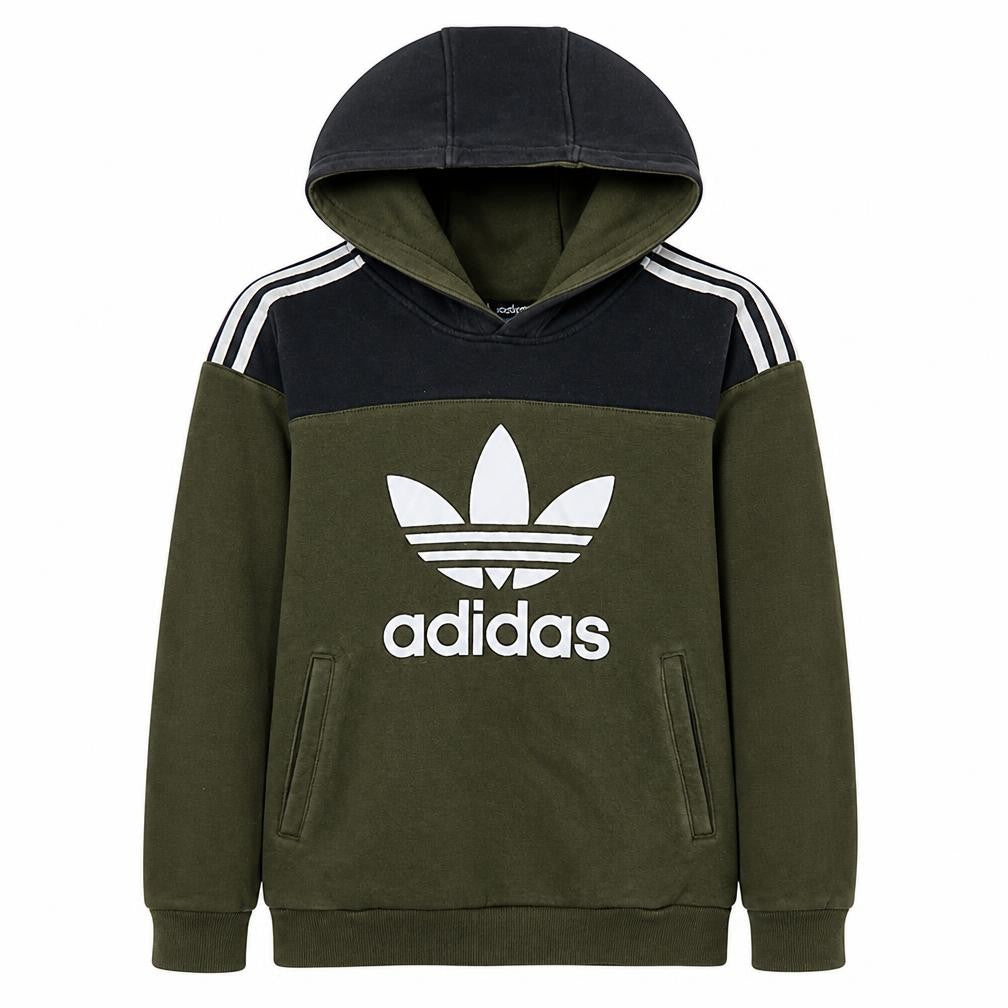 Adidas Boys Green Colourblock Pullover Hoodie 13-14 Years Hooded Sweatshirt