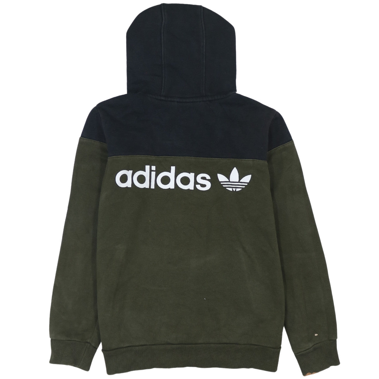 Adidas Boys Green Colourblock Pullover Hoodie 13-14 Years Hooded Sweatshirt