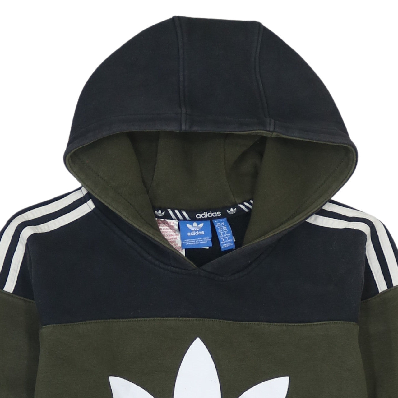 Adidas Boys Green Colourblock Pullover Hoodie 13-14 Years Hooded Sweatshirt