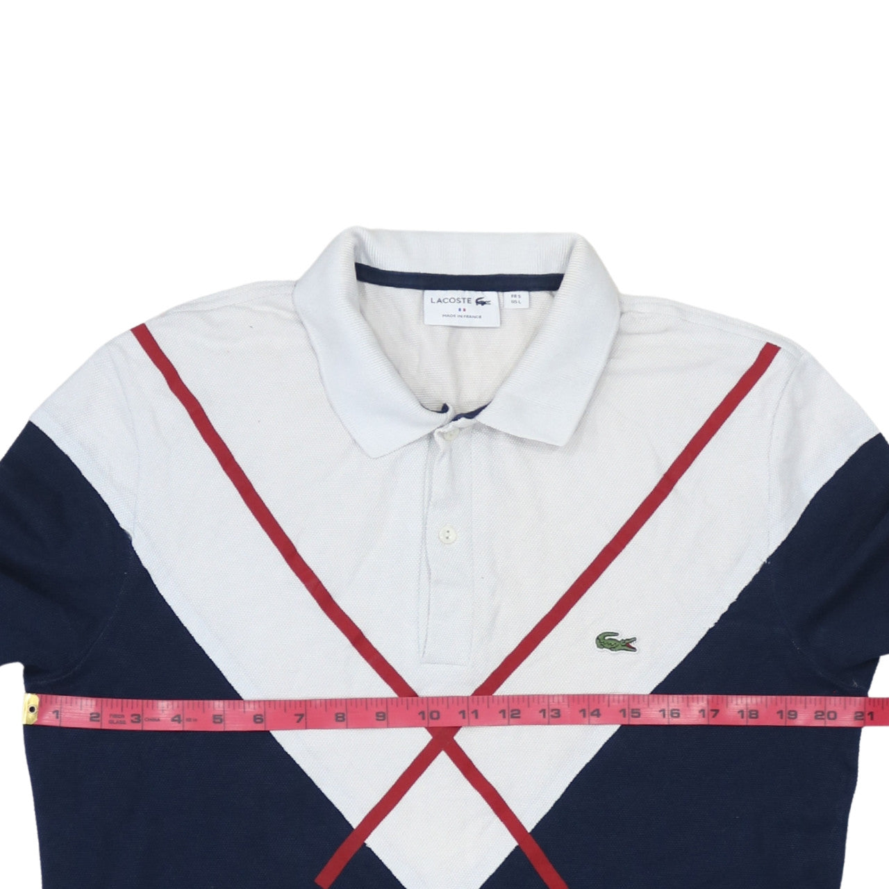Lacoste Men's Blue & White Colourblock Long Sleeve Polo Shirt L