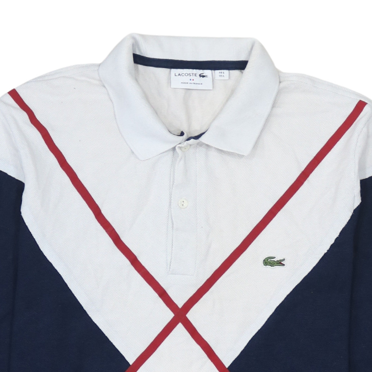 Lacoste Men's Blue & White Colourblock Long Sleeve Polo Shirt L