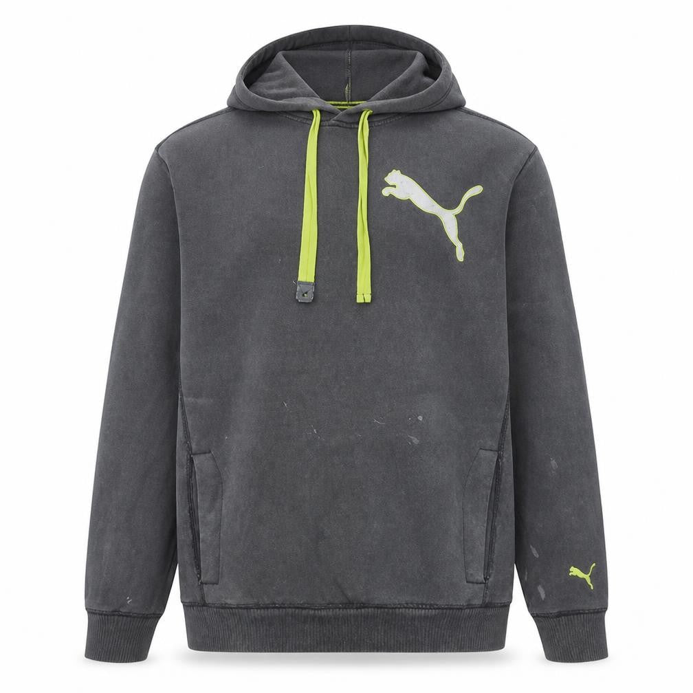 Puma Mens Grey Hooded Pullover Sweatshirt L Logo Sportswear