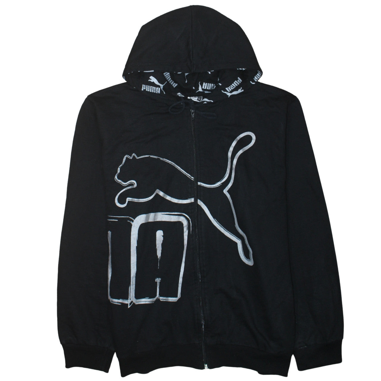 Puma Men's Black Full Zip Hoodie L Sports Graphic Sweatshirt