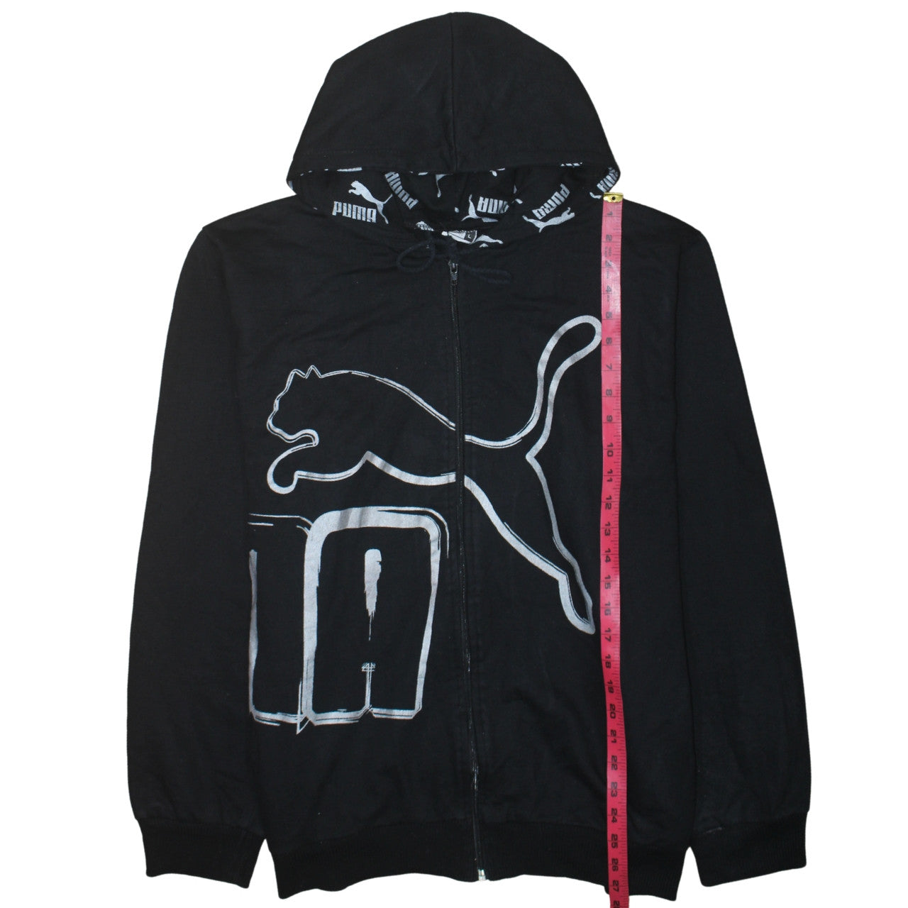 Puma Men's Black Full Zip Hoodie L Sports Graphic Sweatshirt