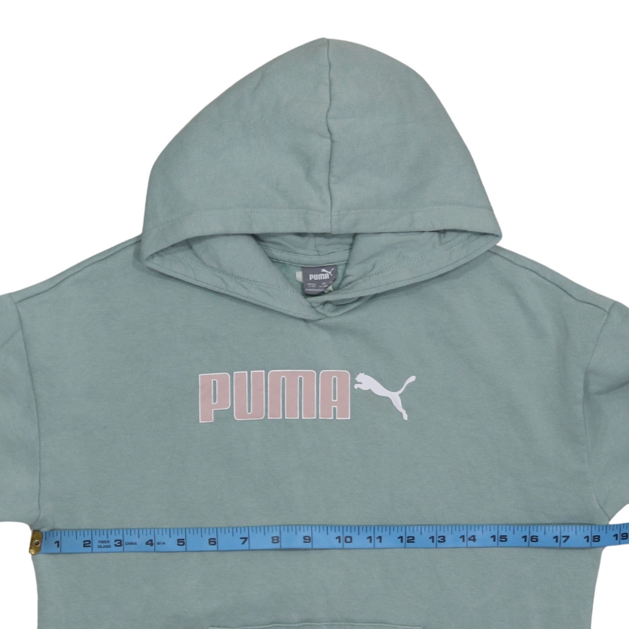 Puma Girls Green Pullover Hoodie 13-14 Years Logo Fleece Sweatshirt