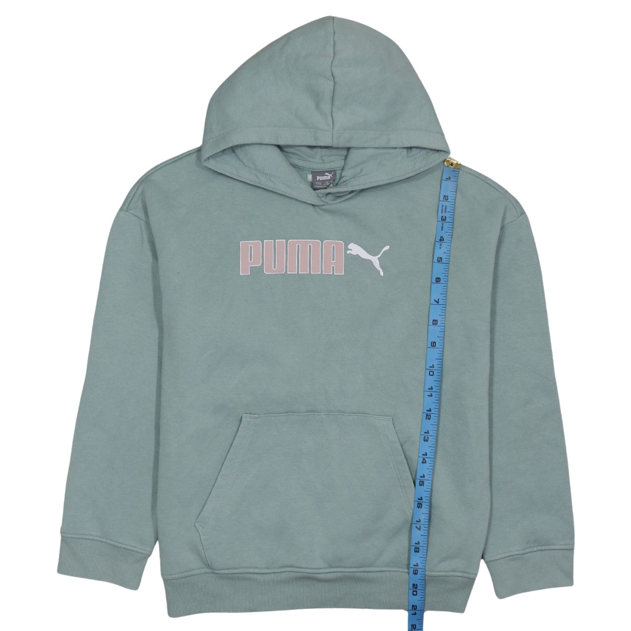 Puma Girls Green Pullover Hoodie 13-14 Years Logo Fleece Sweatshirt