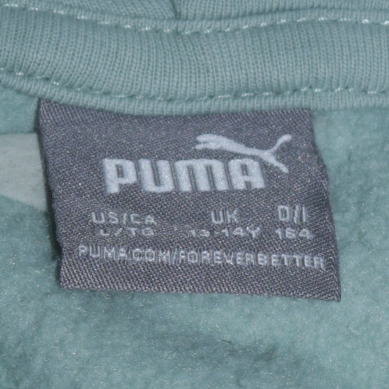 Puma Girls Green Pullover Hoodie 13-14 Years Logo Fleece Sweatshirt