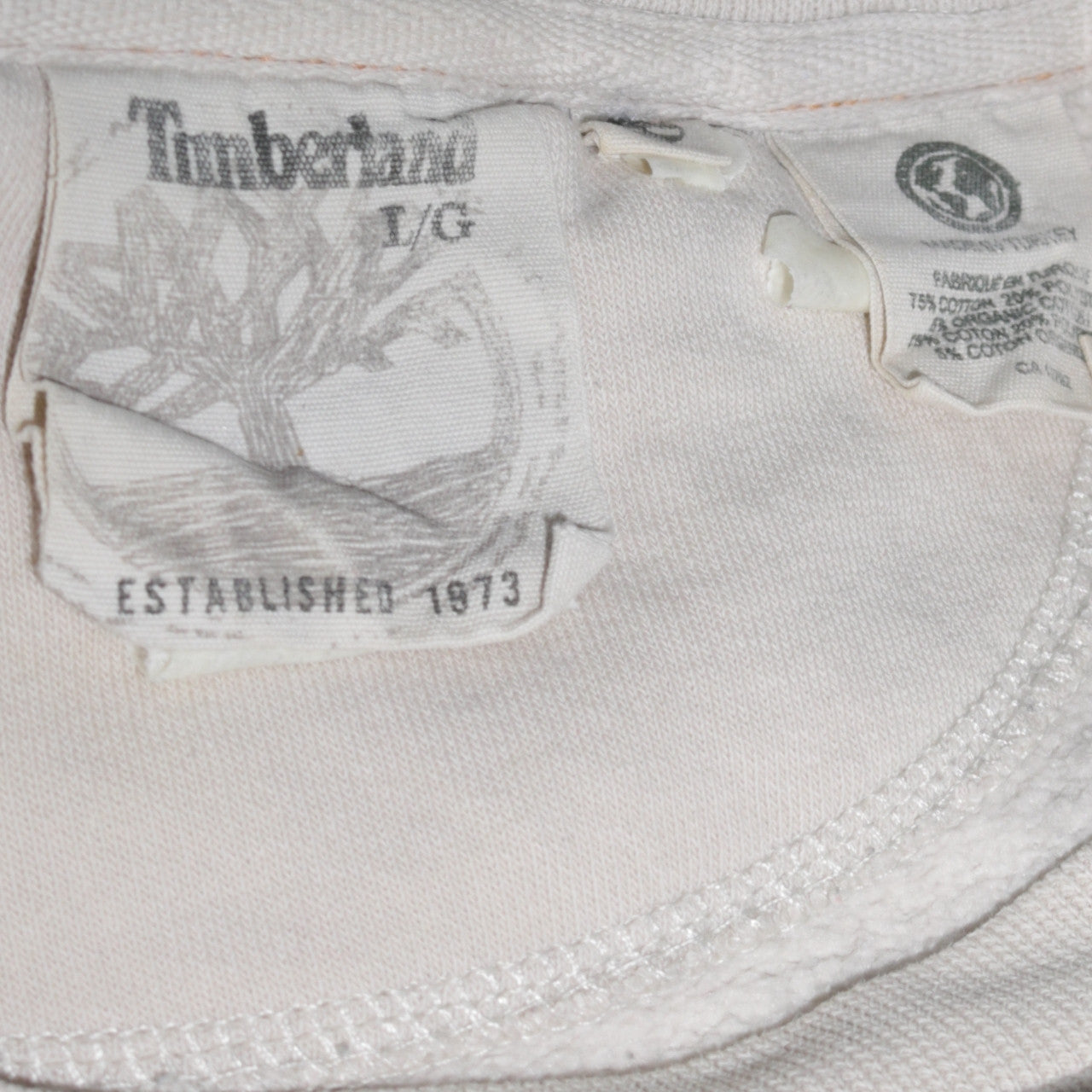 Timberland Men's Ivory Pullover Sweatshirt Size L Graphic Logo
