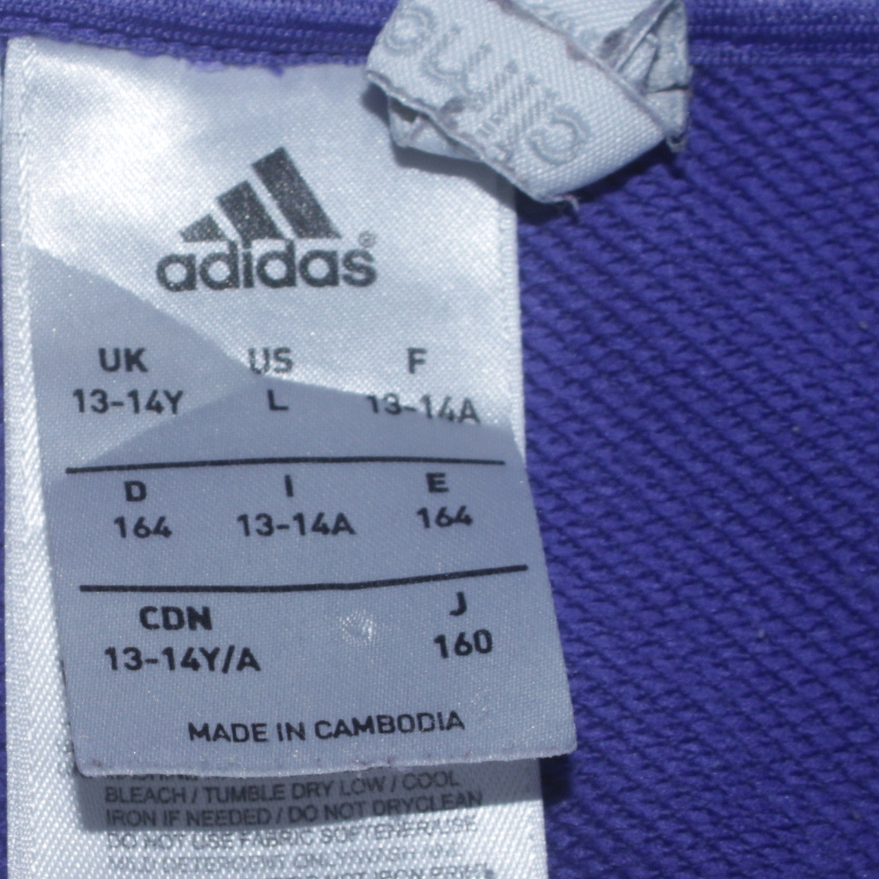 adidas Girls Purple Hooded Pullover Sweatshirt 13-14 Years Logo Sportswear