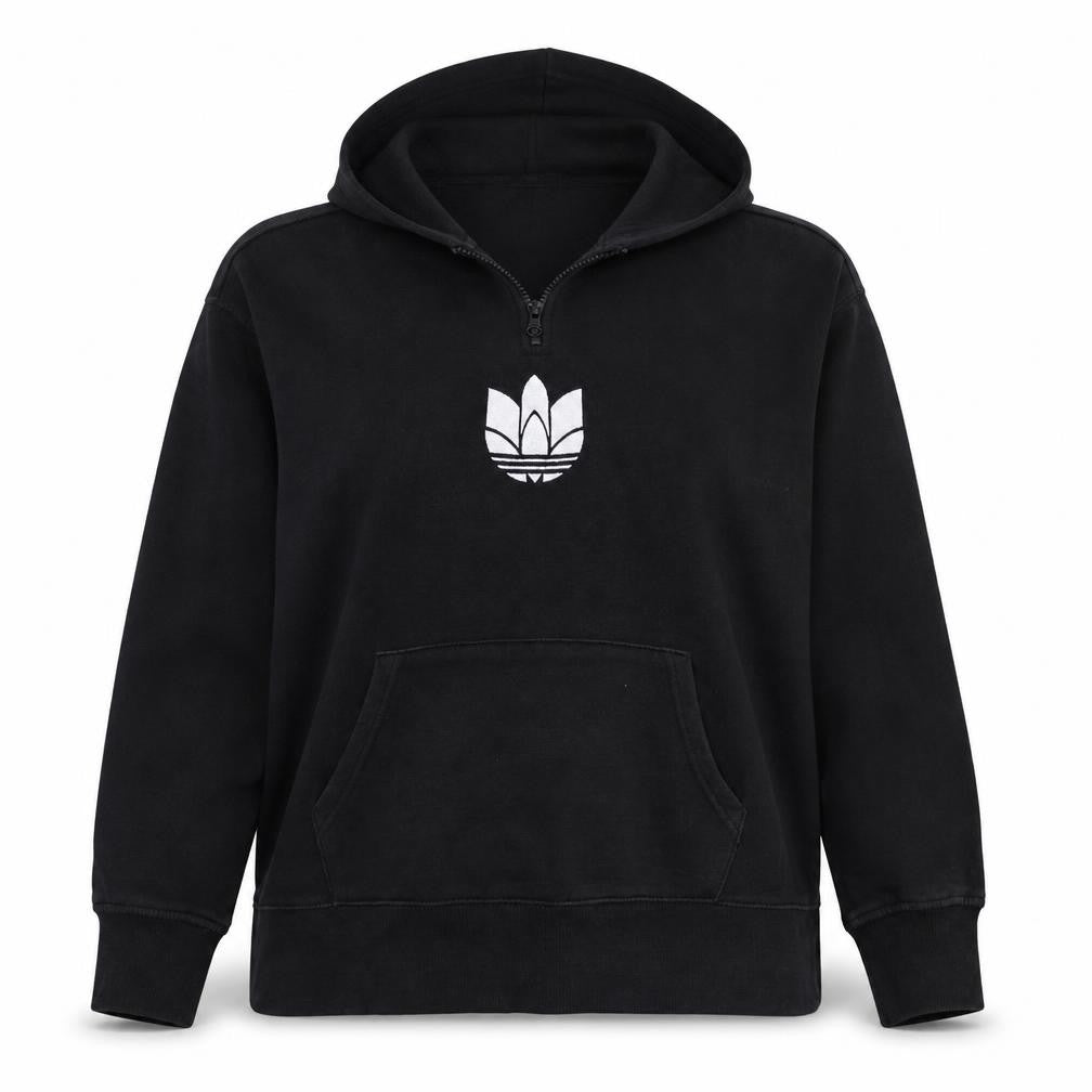 Adidas Women's Black 1/2 Zip Hooded Sweatshirt UK 12