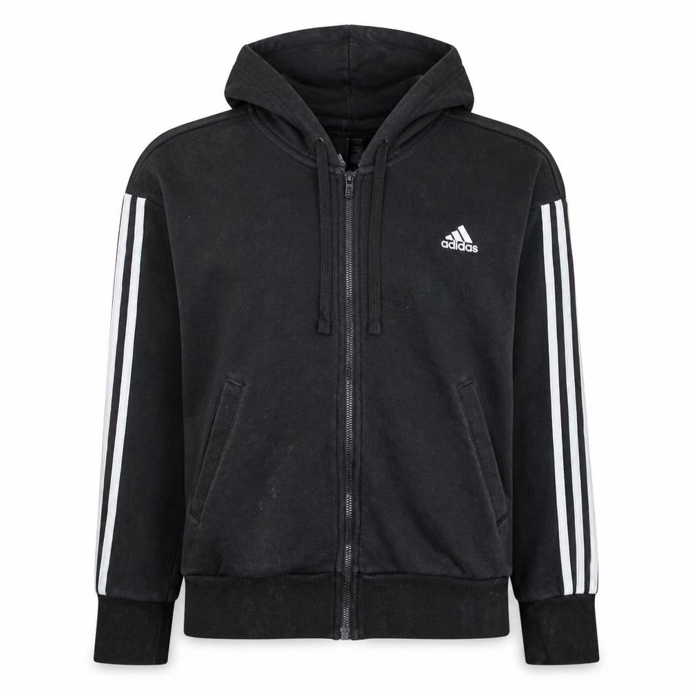 Adidas Women's Black Small Full Zip Hoodie with Striped Sleeves