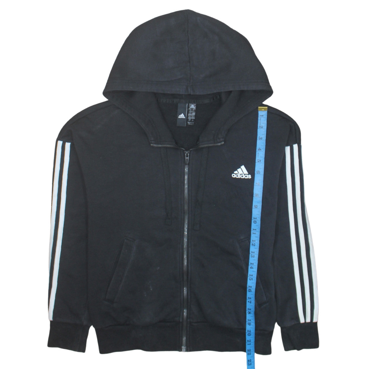 Adidas Women's Black Small Full Zip Hoodie with Striped Sleeves
