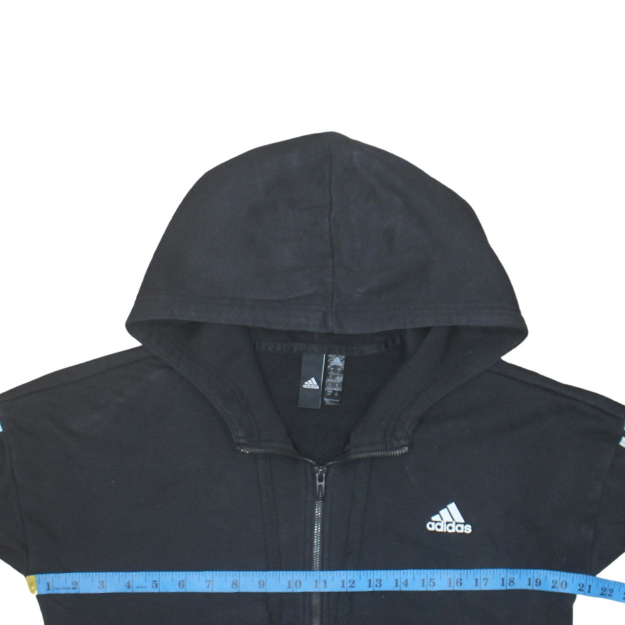 Adidas Women's Black Small Full Zip Hoodie with Striped Sleeves