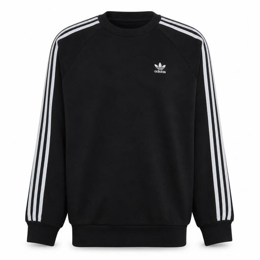 Adidas Men's Black Small Pullover Sweatshirt Crew Neck Logo Stripe