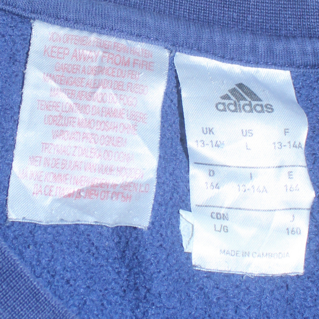 adidas Boys Blue Pullover Sweatshirt 13-14 Years Regular Fit Crew Neck