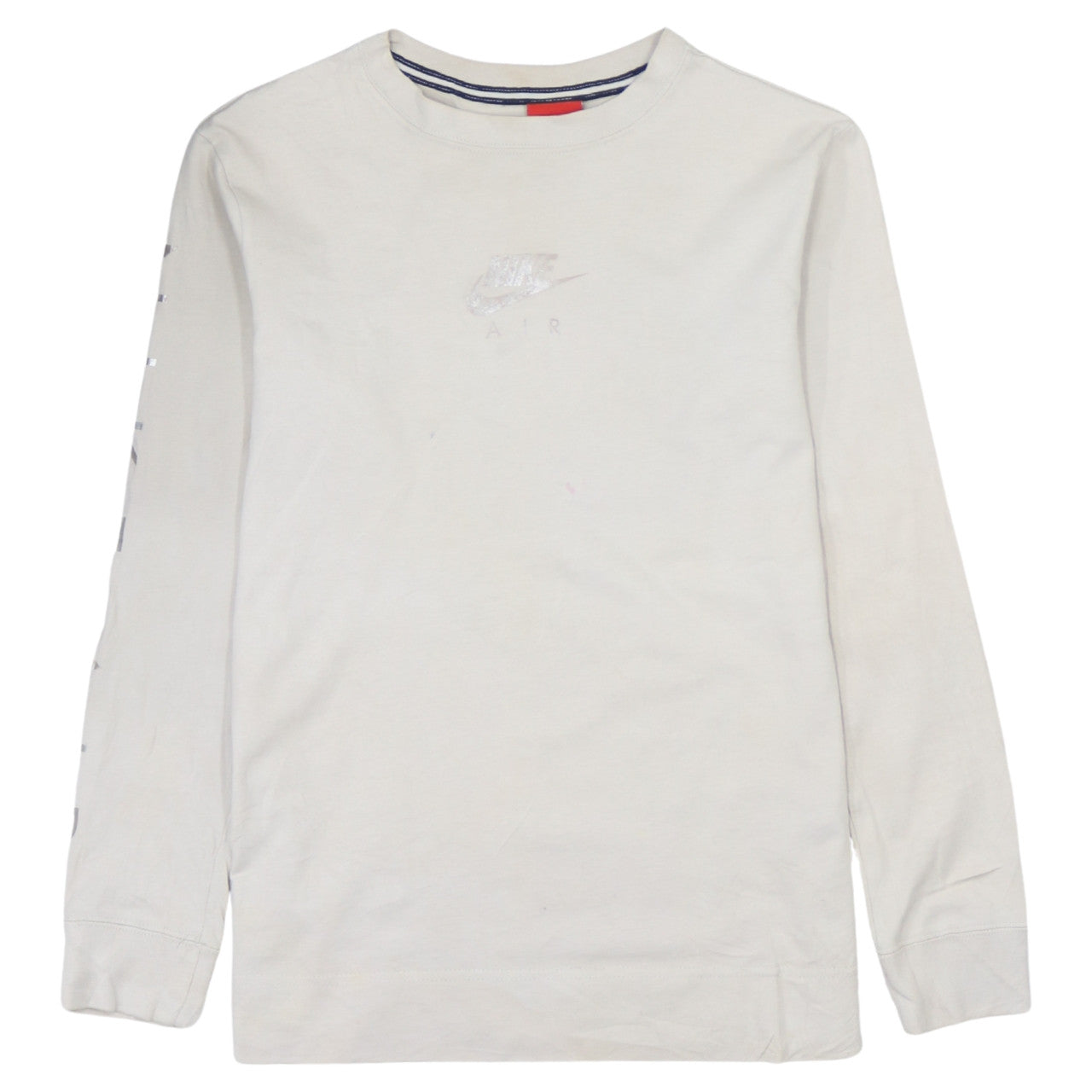 Nike Men Beige XS Cotton Crew Neck Long Sleeve Pullover Sweatshirt