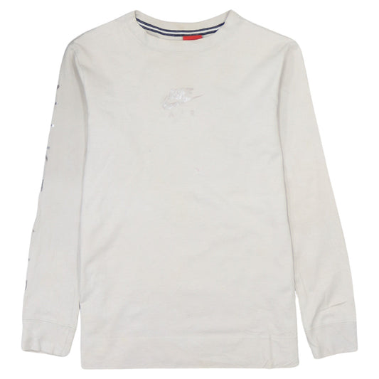 Nike Men Beige XS Cotton Crew Neck Long Sleeve Pullover Sweatshirt