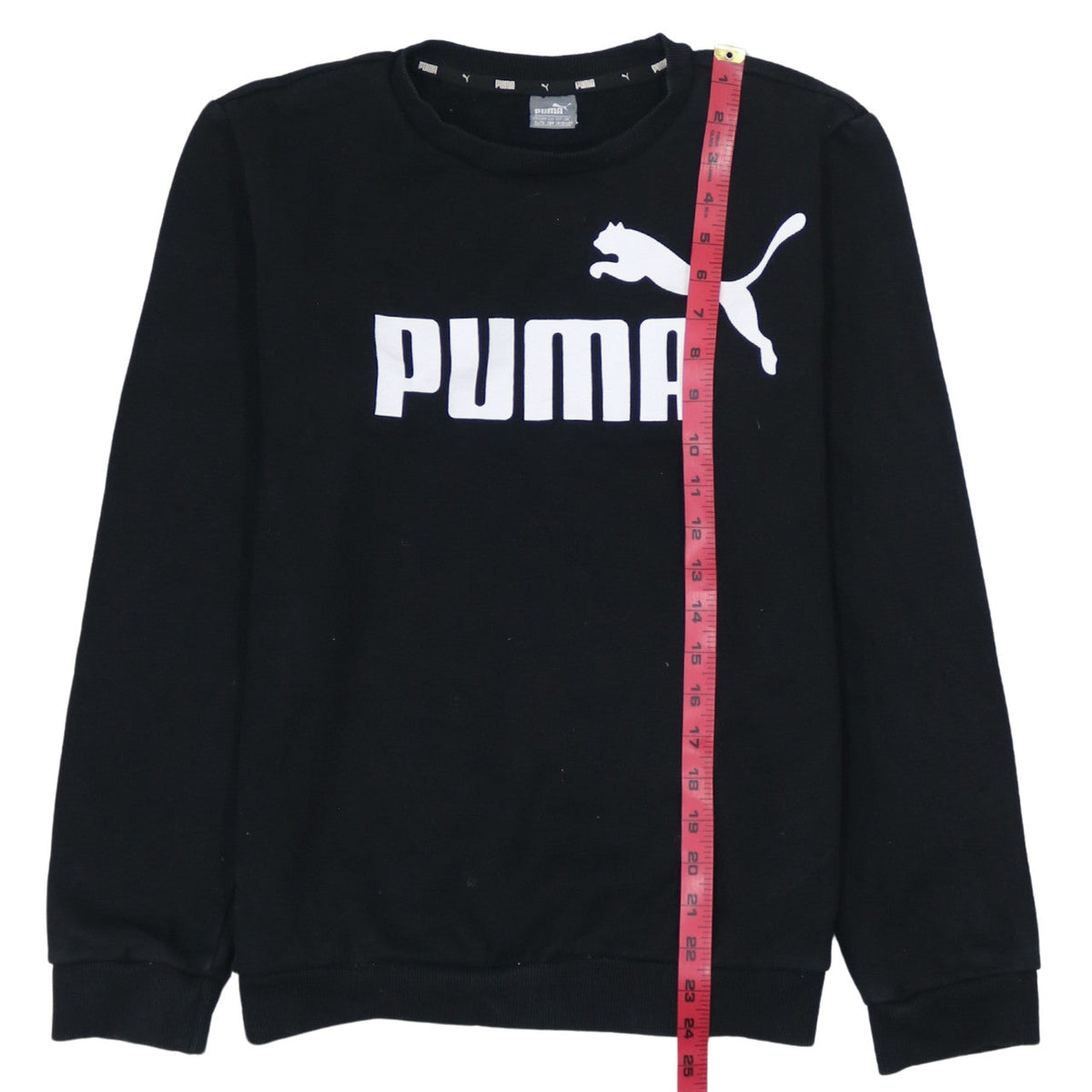 Puma Boys Black XL Crew Neck Pullover Sweatshirt with Logo Print