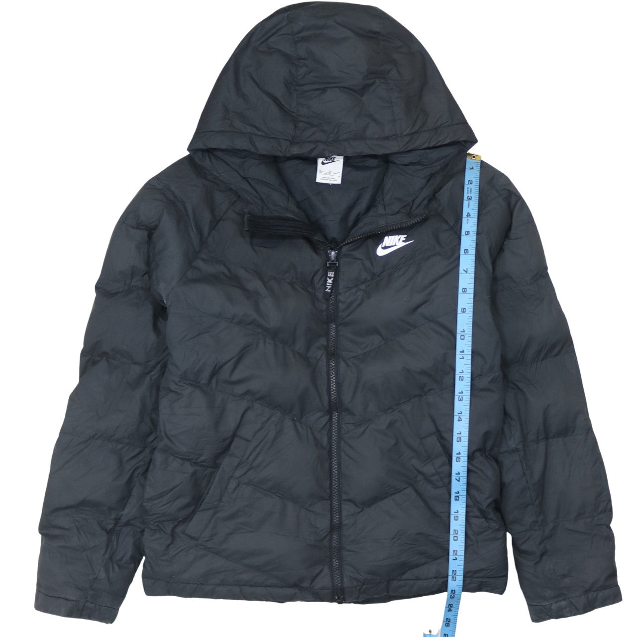 Nike Boys Black Hooded Puffer Jacket XL 158cm Full Zip Lightweight Winter Coat