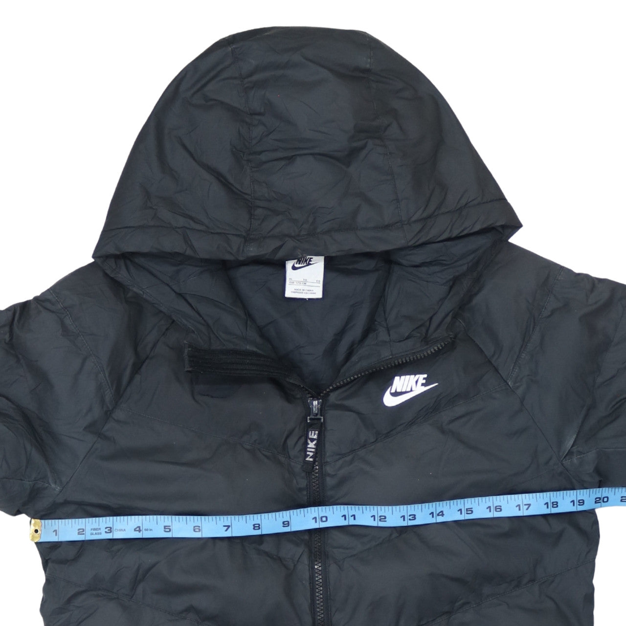 Nike Boys Black Hooded Puffer Jacket XL 158cm Full Zip Lightweight Winter Coat