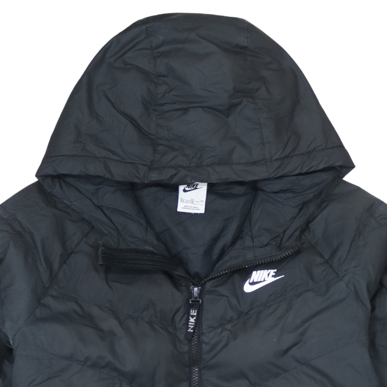Nike Boys Black Hooded Puffer Jacket XL 158cm Full Zip Lightweight Winter Coat