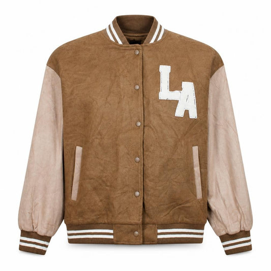 Primark Women Brown S Varsity Letterman Jacket LA Logo Lightweight