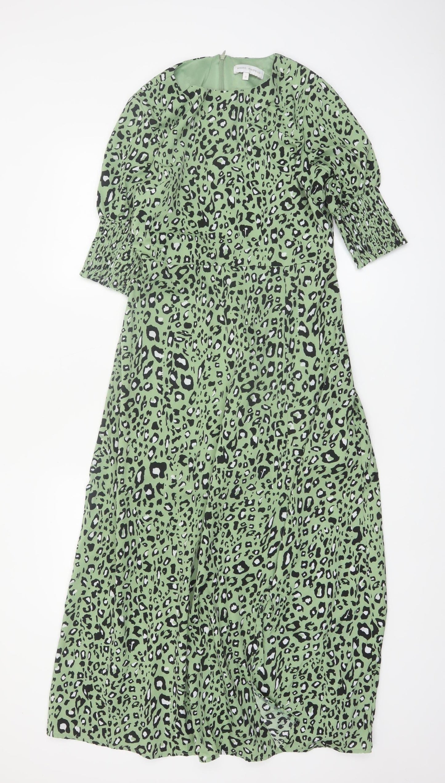 Marc Angelo Womens Green Leopard Print Midi A-Line Dress Size 8