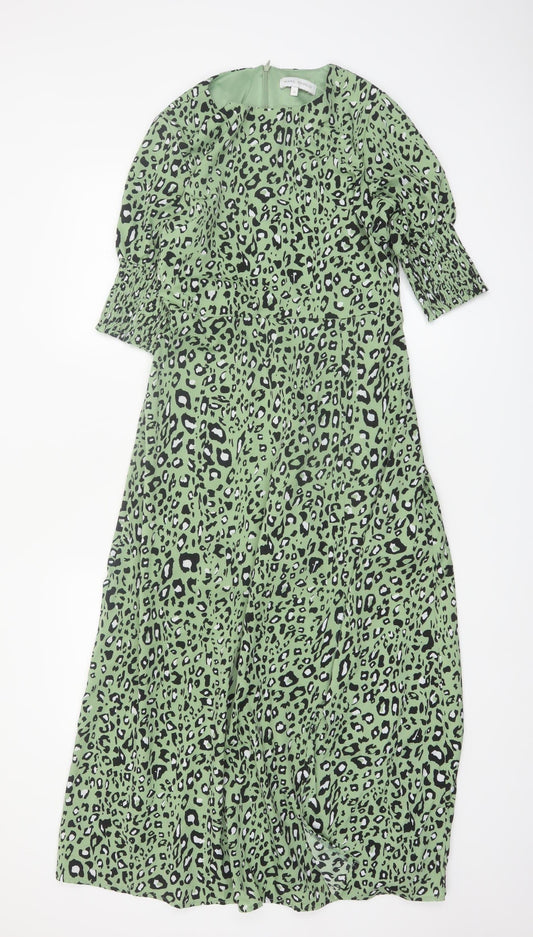 Marc Angelo Womens Green Leopard Print Midi A-Line Dress Size 8