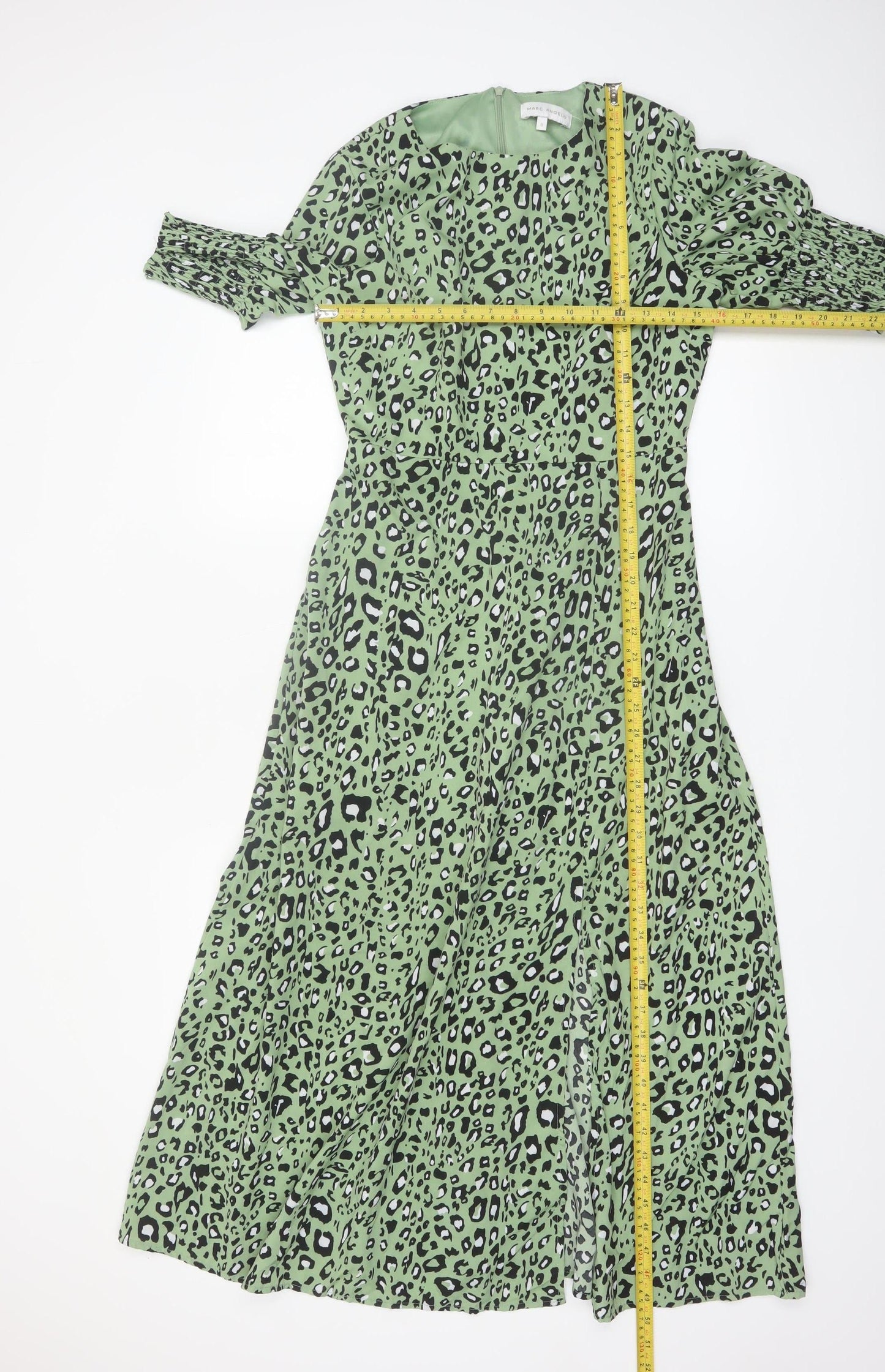 Marc Angelo Womens Green Leopard Print Midi A-Line Dress Size 8