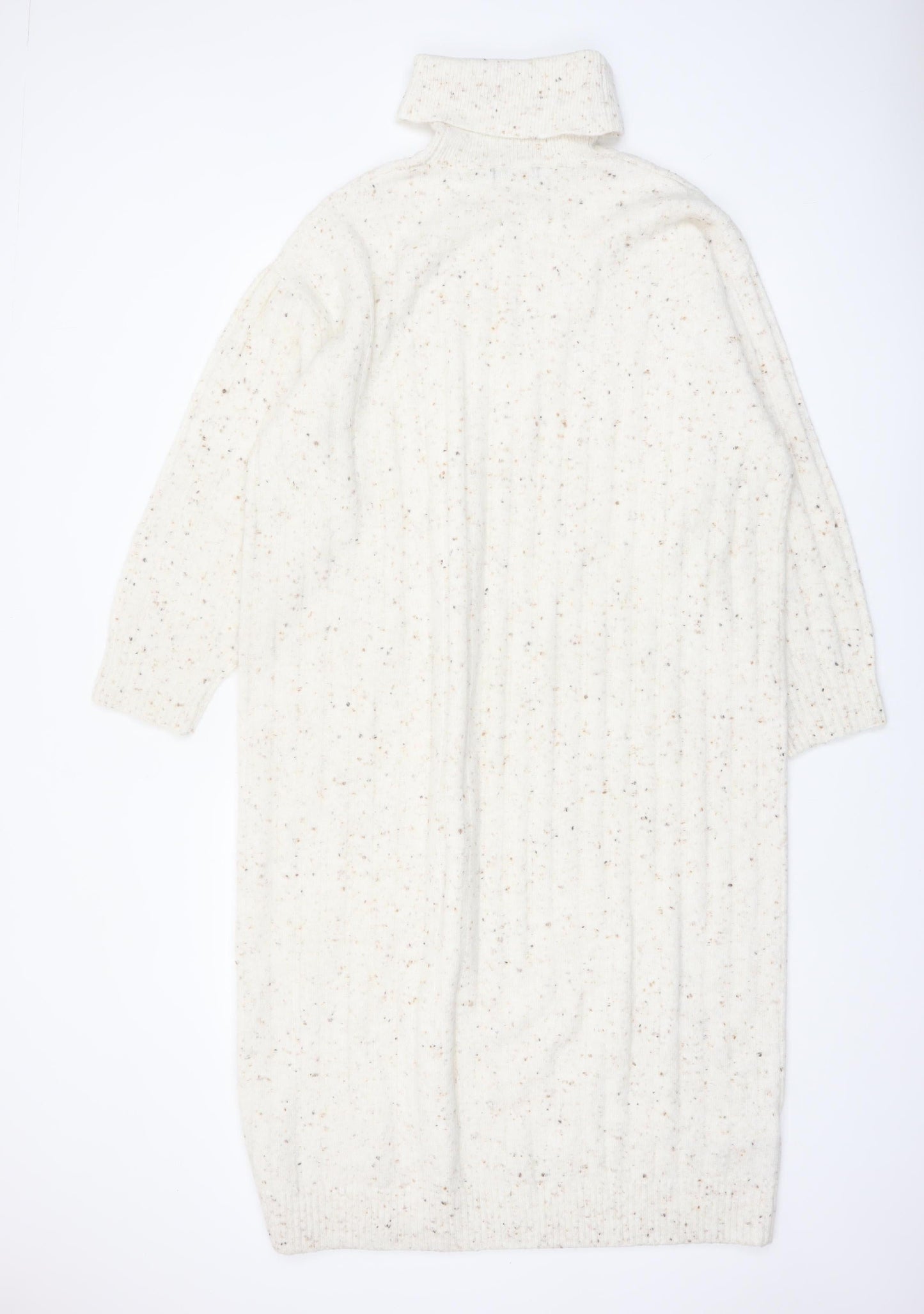 MNG Women Ivory Knit Jumper Dress S Roll Neck Winter Style