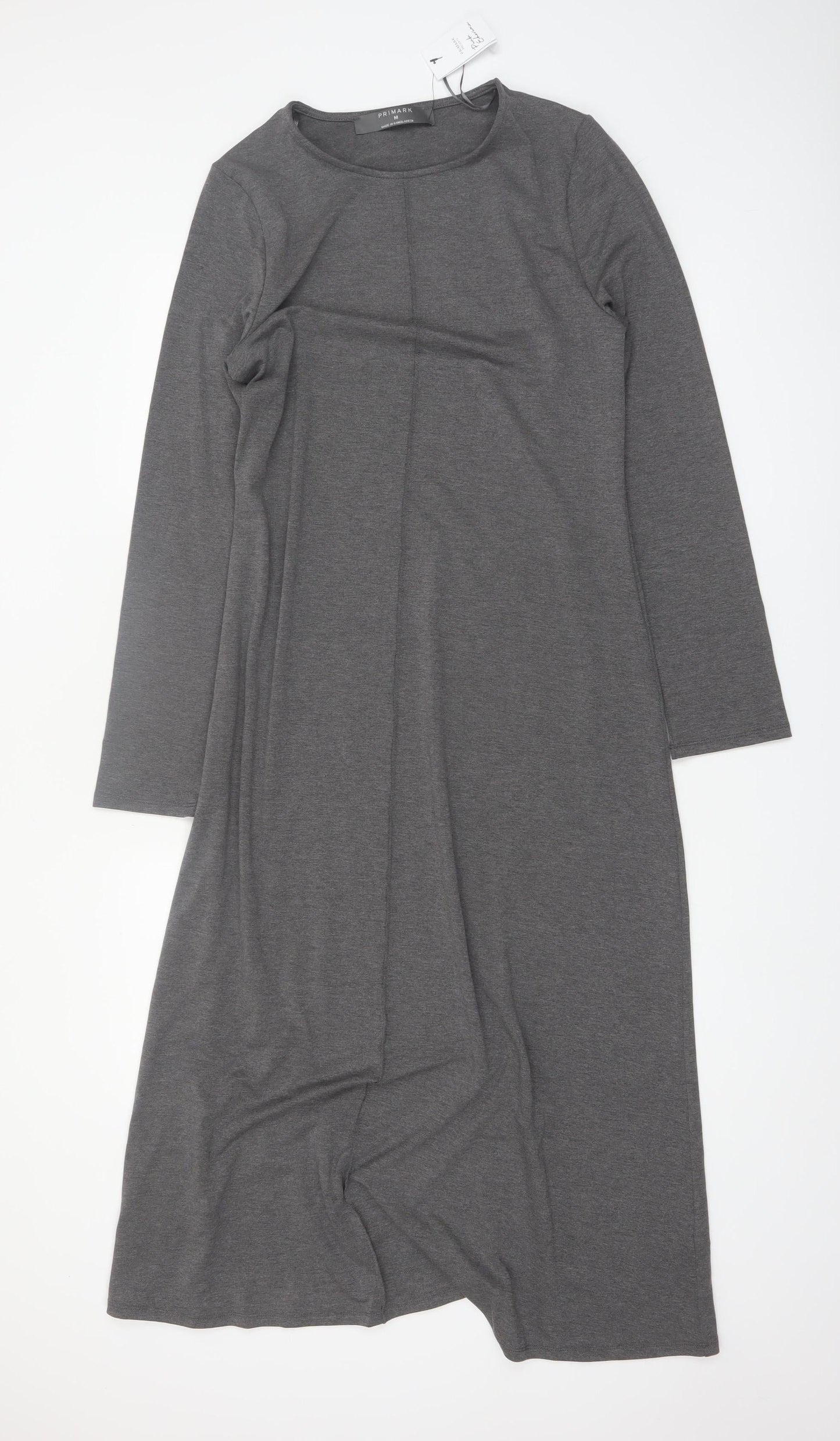 Primark Women Grey Midi Shift Dress Long Sleeve M