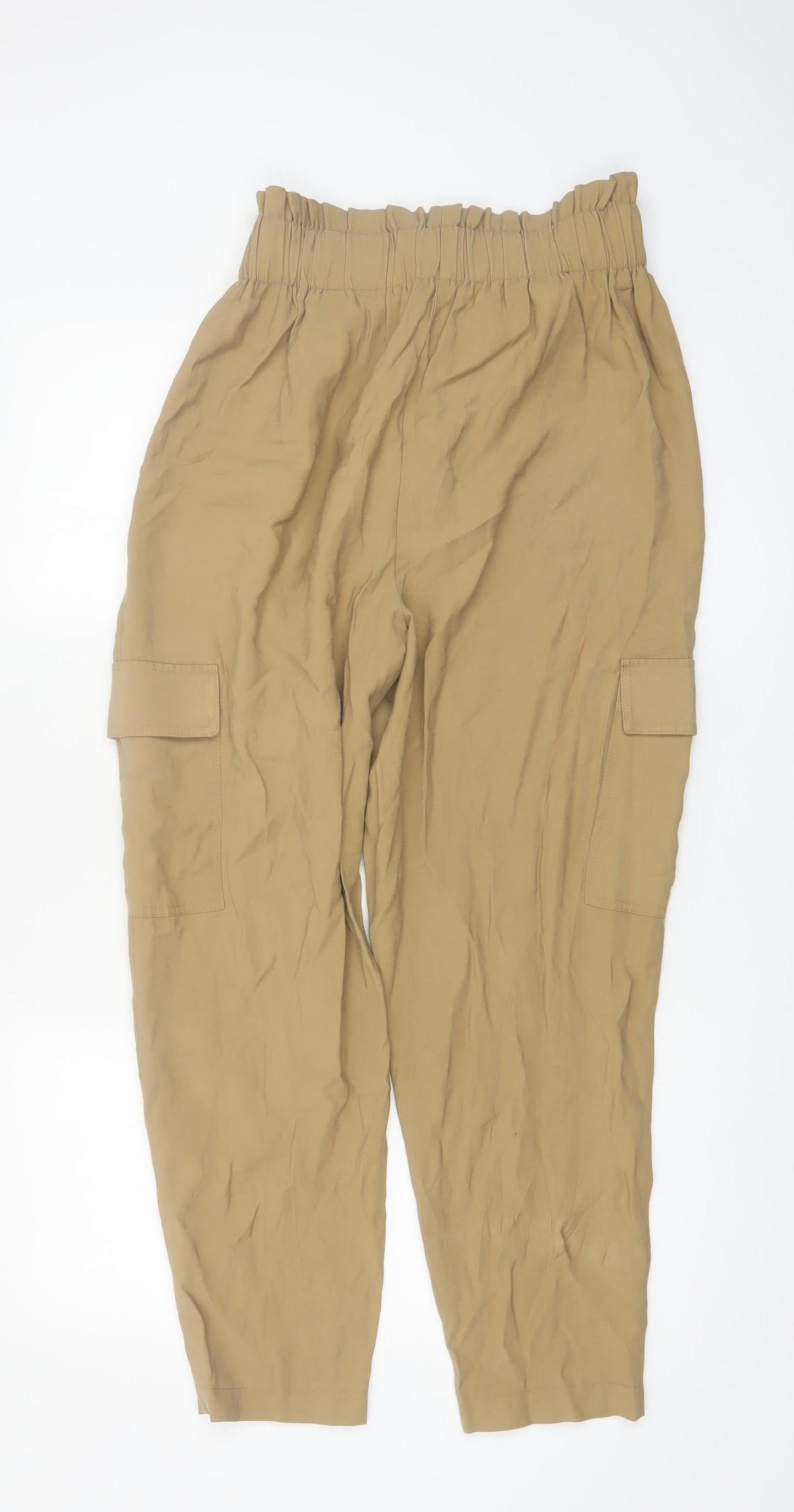 Dunnes Stores Women's Beige High Waist Cargo Trousers Size 12