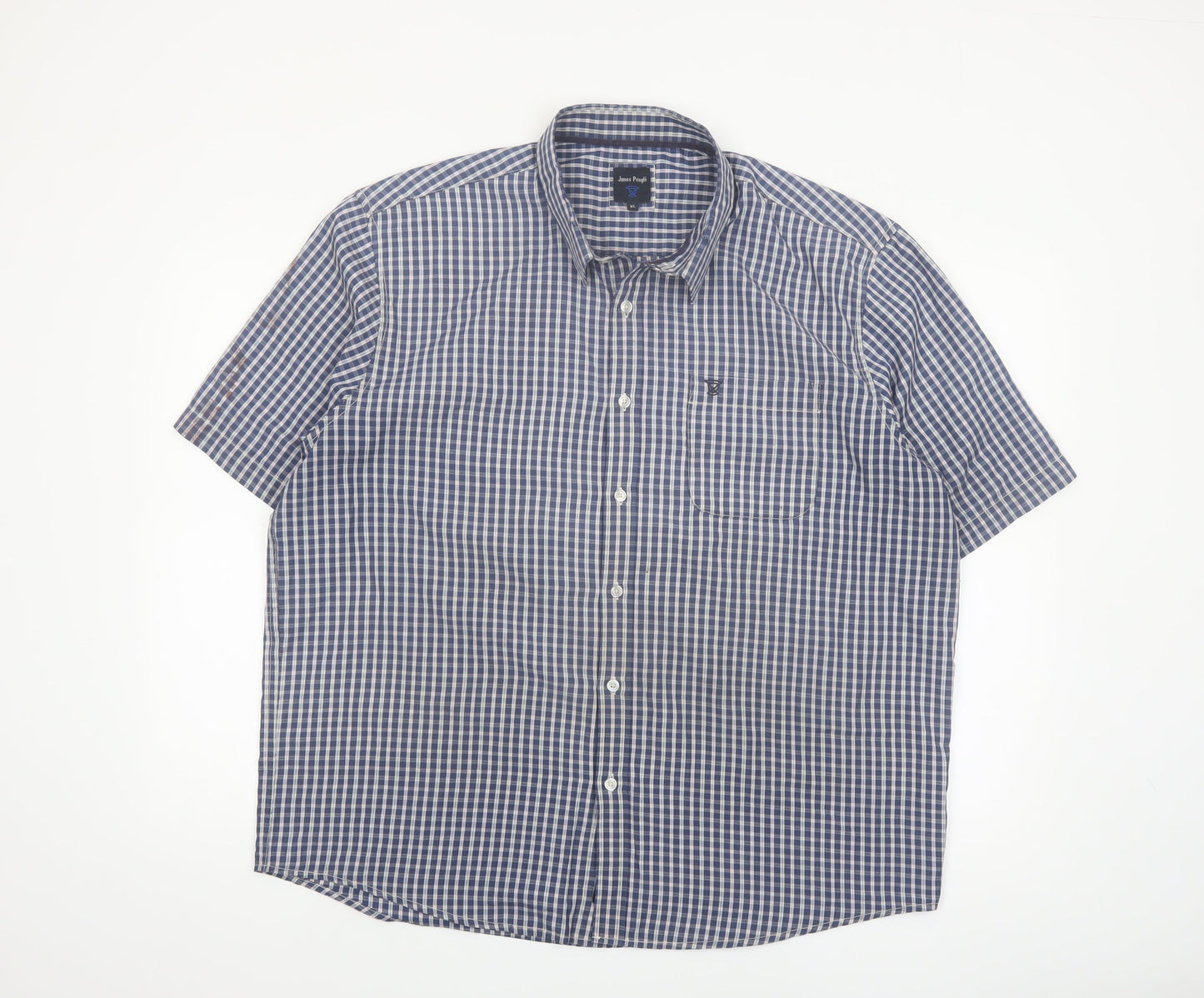 James Pringle Men's Blue Check Button-Up Short Sleeve Shirt XL