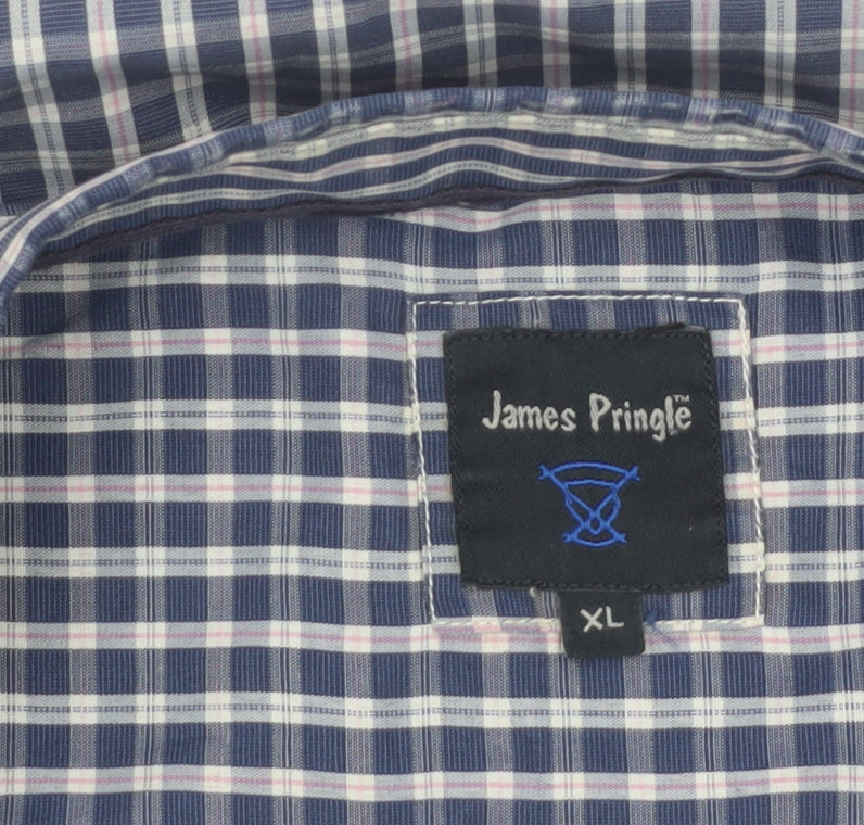 James Pringle Men's Blue Check Button-Up Short Sleeve Shirt XL