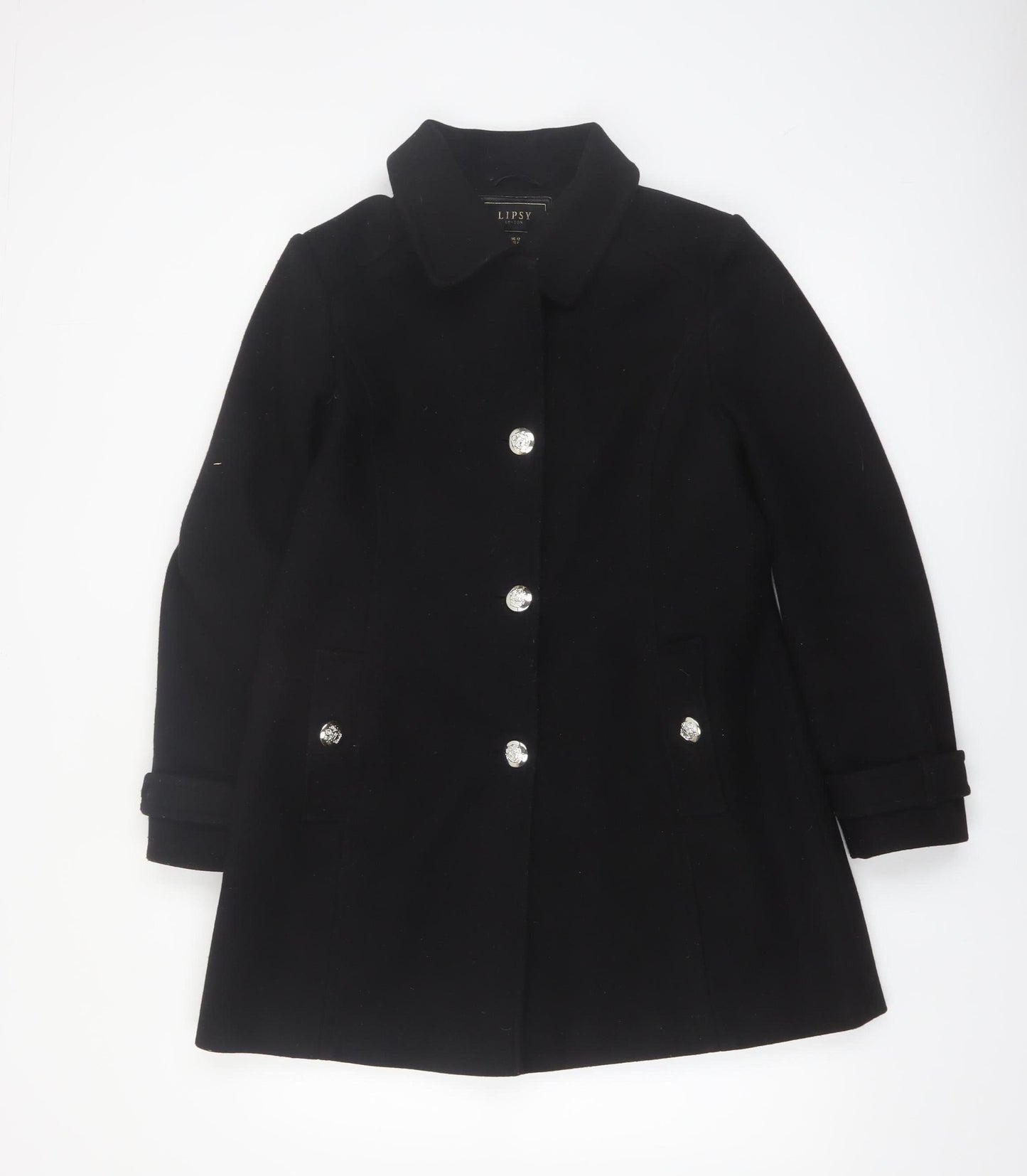 Lipsy Women’s Black Mid-Length Polyester Overcoat UK 12