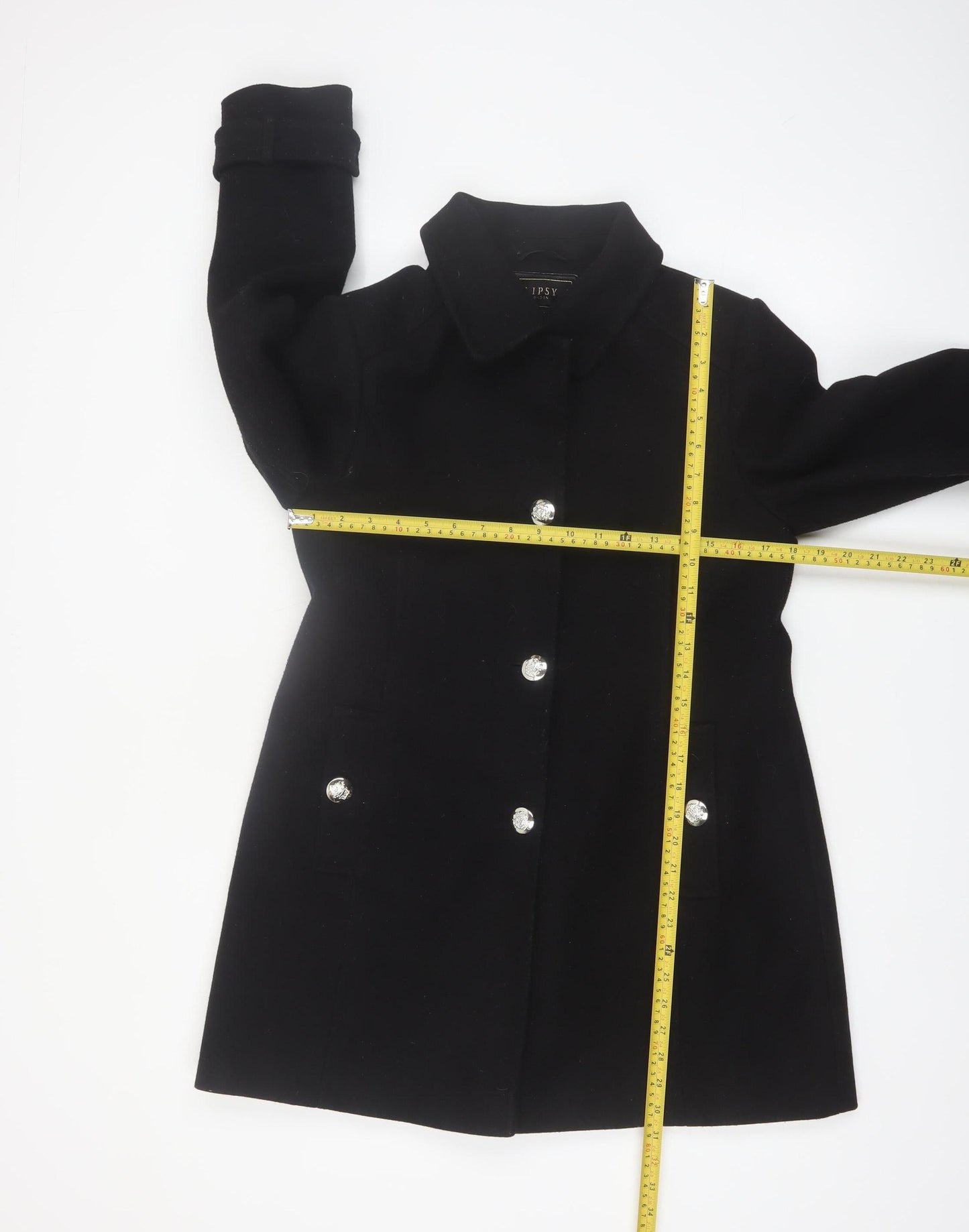 Lipsy Women’s Black Mid-Length Polyester Overcoat UK 12