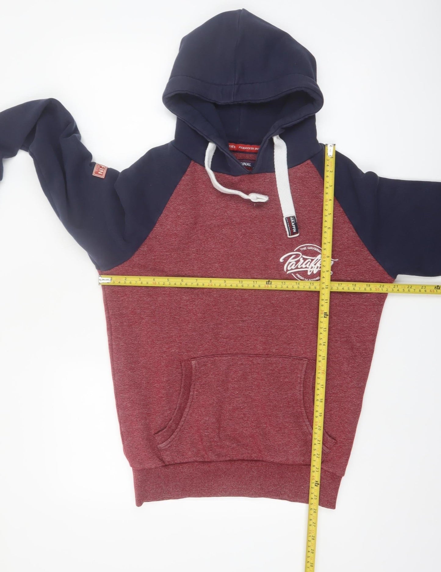 Paraffin Men’s Red & Navy Pullover Hoodie Size S Graphic Fleece