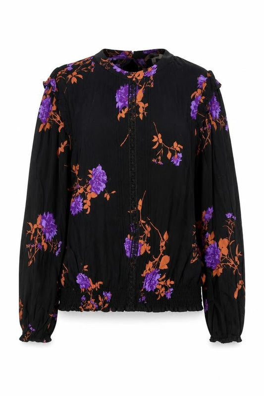 Oasis Womens Black Floral Long Sleeve Viscose Tunic Blouse UK 14