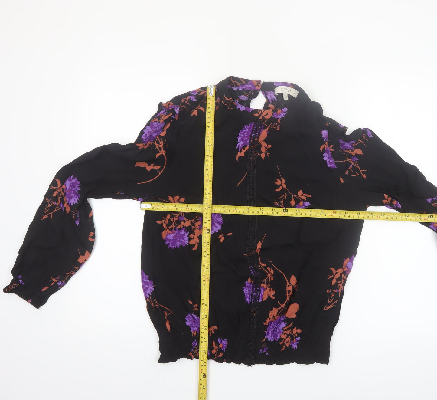 Oasis Womens Black Floral Long Sleeve Viscose Tunic Blouse UK 14