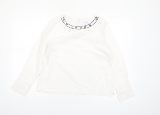 Just White Womens White Long Sleeve Blouse Size 8 Beaded Neckline