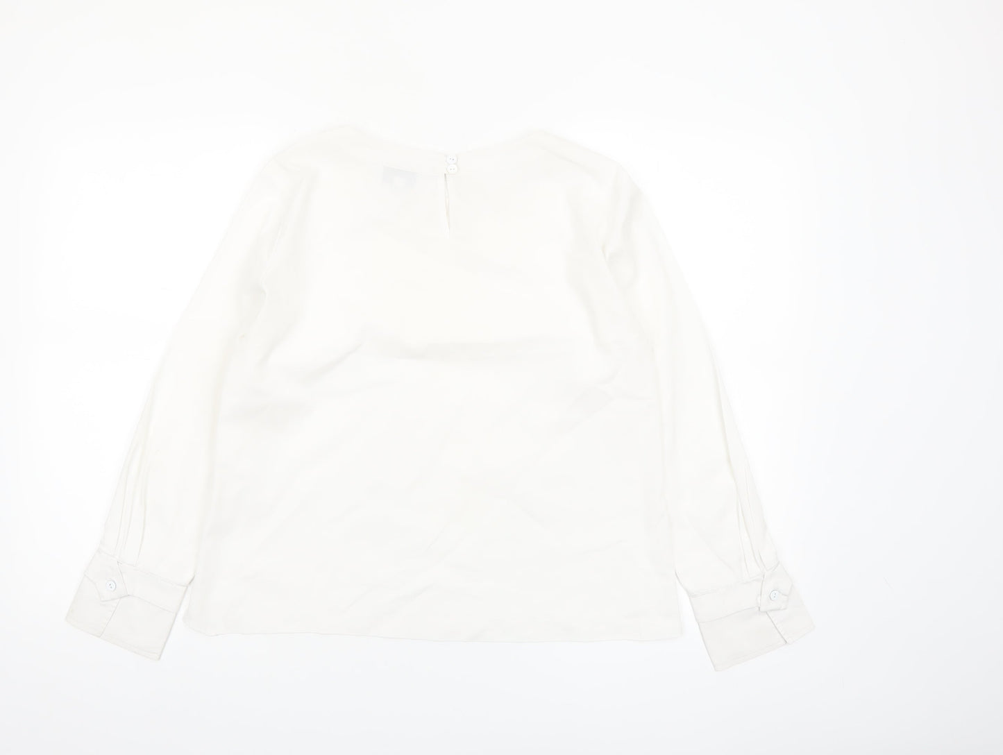Just White Womens White Long Sleeve Blouse Size 8 Beaded Neckline