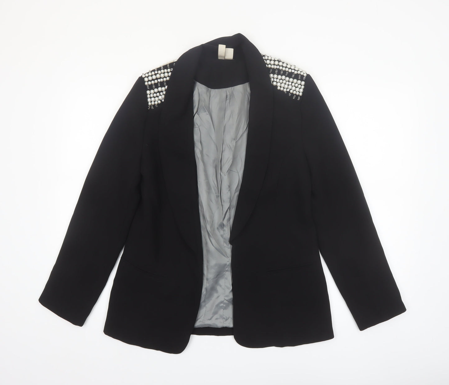 Johnny's Fashion Women Black Shawl Lapel Embellished Blazer Size S