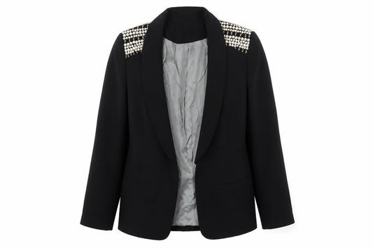 Johnny's Fashion Women Black Shawl Lapel Embellished Blazer Size S