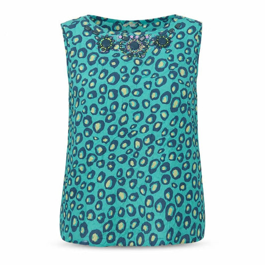 Boden Women's Blue Beaded Animal Print Silk Blend Tank Top Size 20