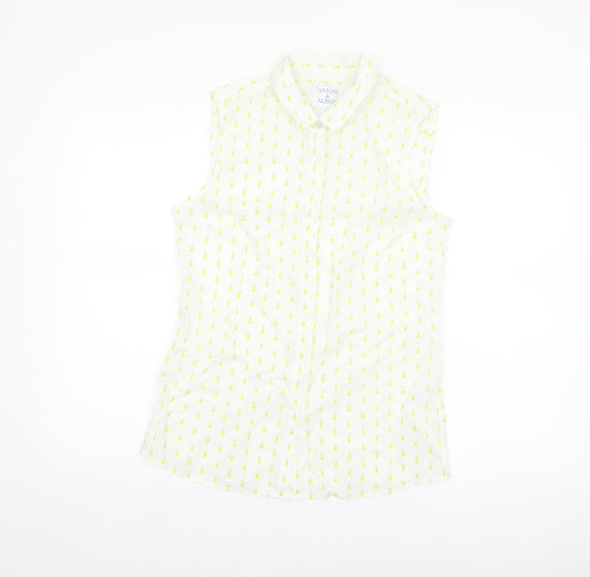 Antoni & Alison Women's White Pineapple Print Sleeveless Cotton Blouse Size 10