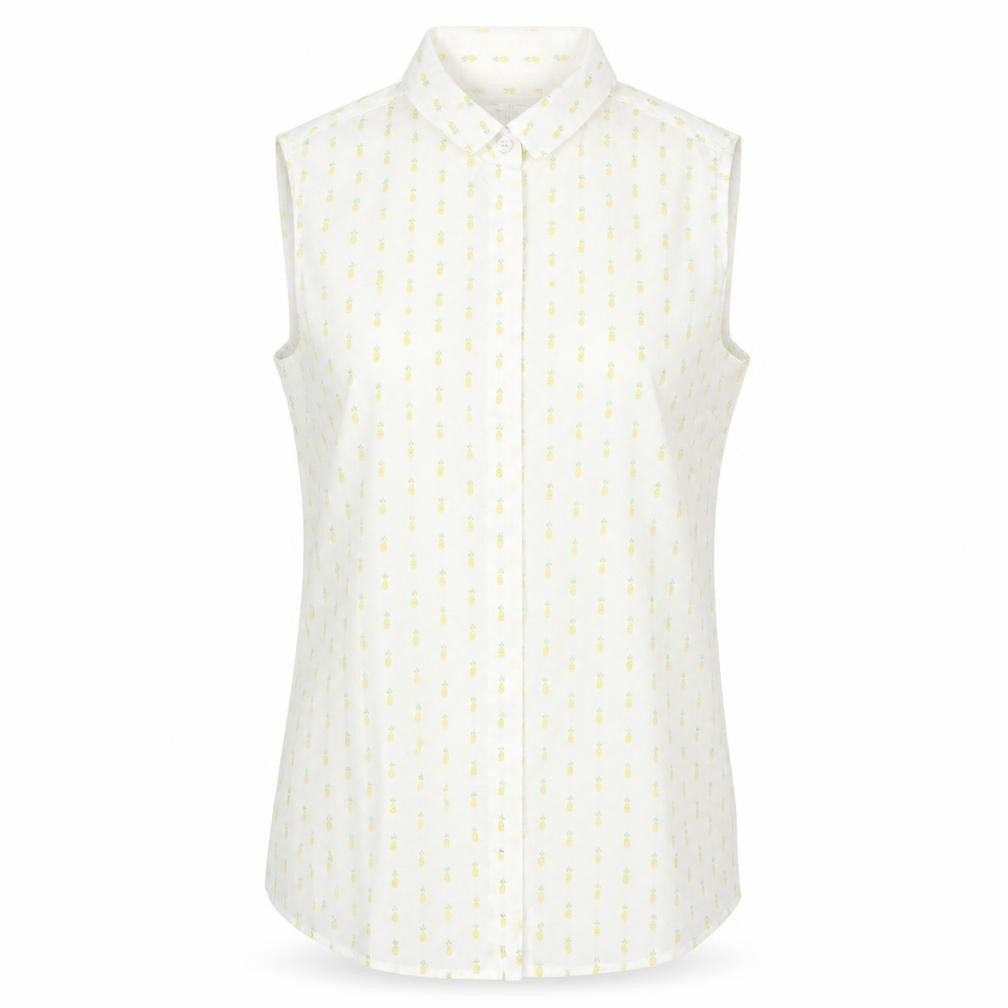 Antoni & Alison Women's White Pineapple Print Sleeveless Cotton Blouse Size 10